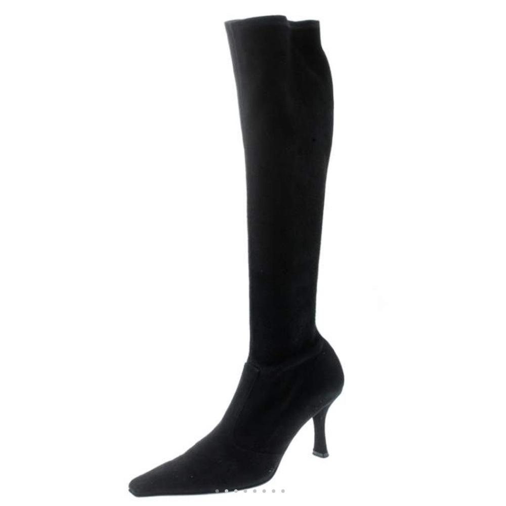 Stuart Weitzman Black Suede Knee Length Square Toe Boots Size 38